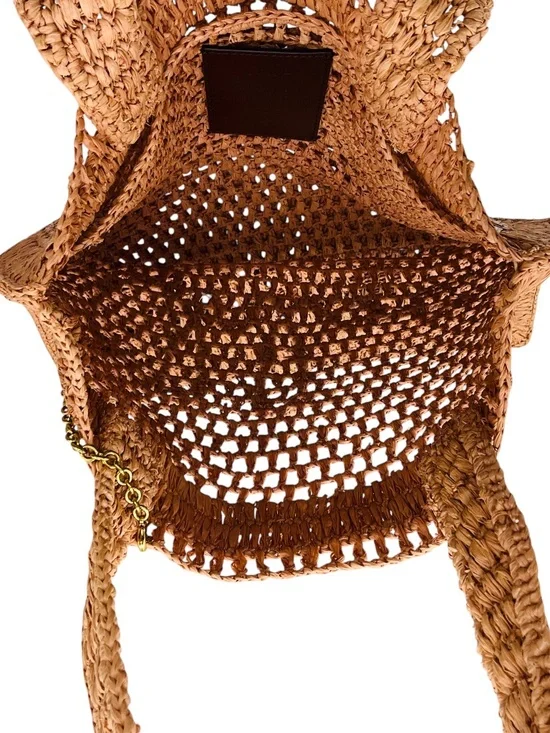 CHLOE SUMMERY BEIGE SUMMER BANANA LOGO RAFFIA CROCHET TOTE BAG - Picture 7 of 16